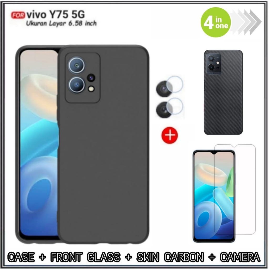 PAKET 4IN1 Soft Case Vivo Y75 5G , Y15S , Y21 , Y21S , Y33S , Y51 , Y51A , Y53S , Y91C , V20 , V20 SE , V21 4G SoftCase Premium Dove Matte Protection Back Kamera Casing Slim HP Cover DI ROMAN ACC