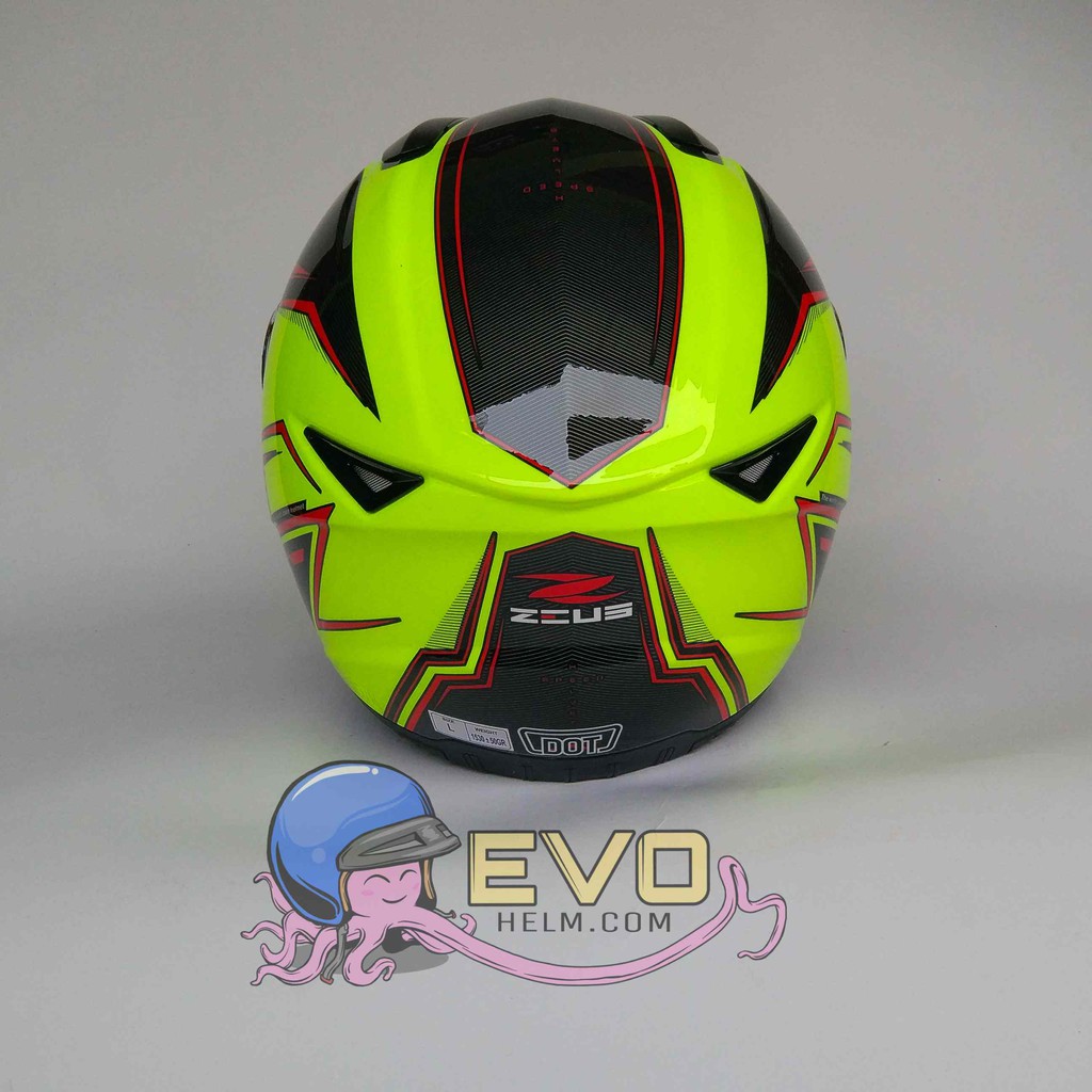 HELM ZEUS FULL FACE HELM ZEUS FULL FACE HELM ZEUS ZS - 811 FLUO YELLOW / AL 12 BLACK RED. - FREE SMOKE VISOR ZEUS ORIGINAL ( ONGKIR 2KG )