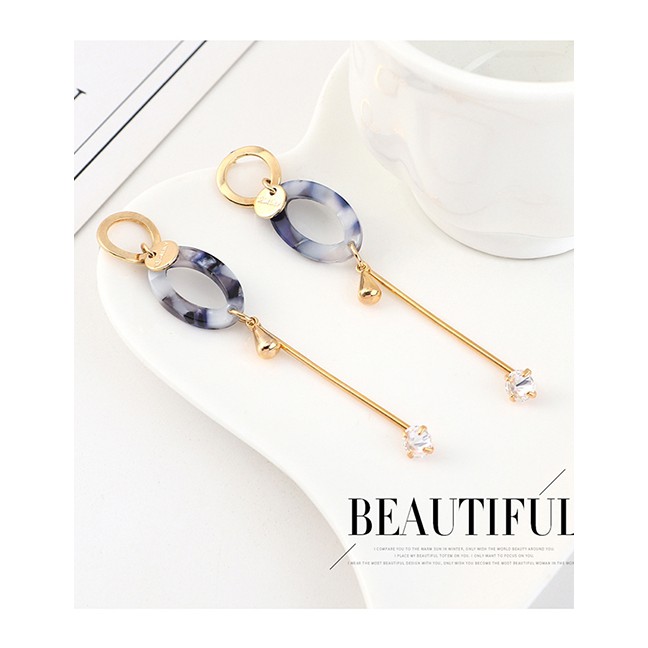 LRC Anting Tusuk Fashion Golden Real Gold-plated Fringed Small Oval Cutout S925 Silver Pin Y63040