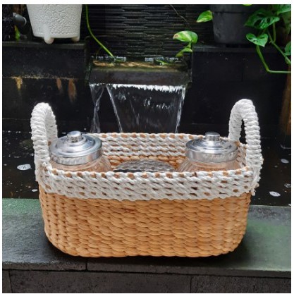 keranjang anyaman enceng Gondok handel Seagrass Oval Variasi Putih Dengan Handle / Hampers Box