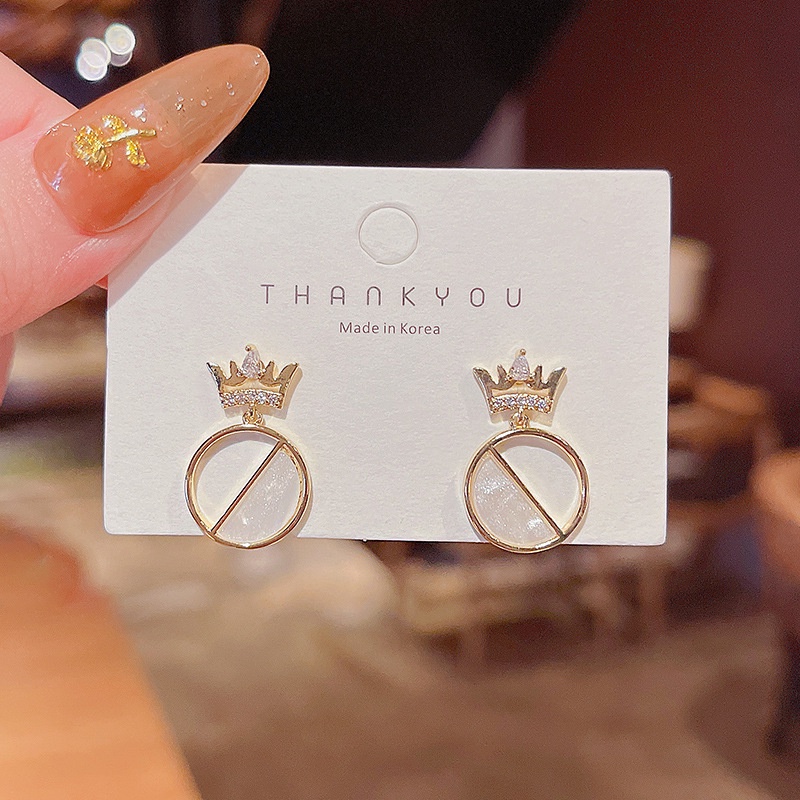 Shuling High Sense Super Cute Diamond Crown Earrings Geometric Earrings