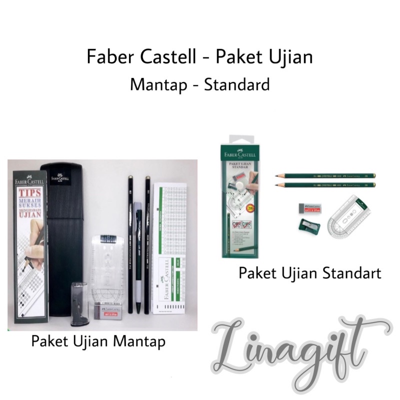 FABER CASTELL PAKET UJIAN MANTAP / STANDARD - 5 MACAM LENGKAP HIJAU PENSIL PENGGARIS PEN PENGHAPUS SERUTAN PACKAGE TEST SET / PENCIL 2B RULLER PEN ERASER SHARPENER PENCIL CASE / STATIONERY SCHOOL SET