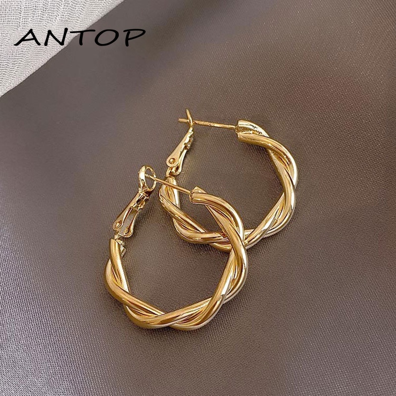 1 Pair Woven Twist Creative Earrings Korean Retro Fashion Earrings Metal Circle Jewelry ANTOP