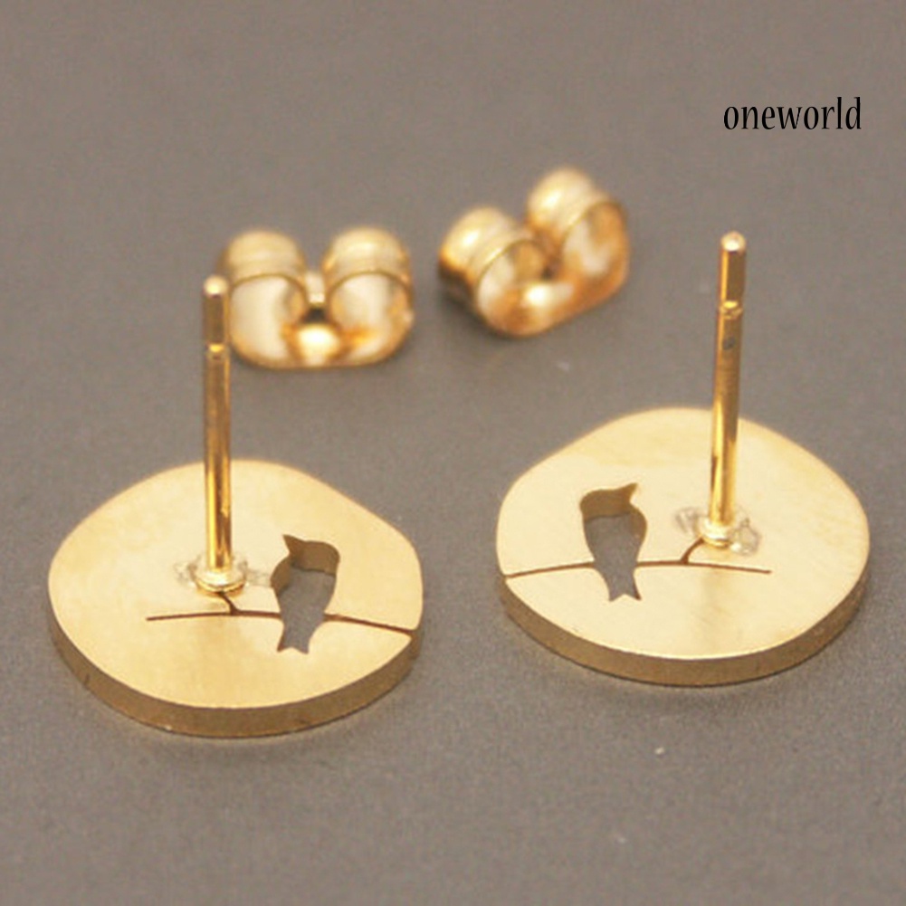 OW@ Cute Women Hollow Bird Branch Irregular Geometric Ear Stud Earrings Jewelry Gift