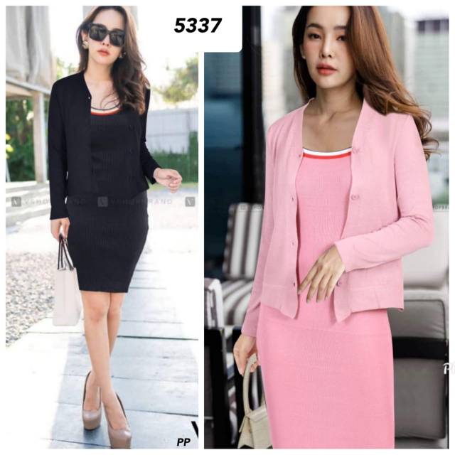 Dress rajut+cardi 5337