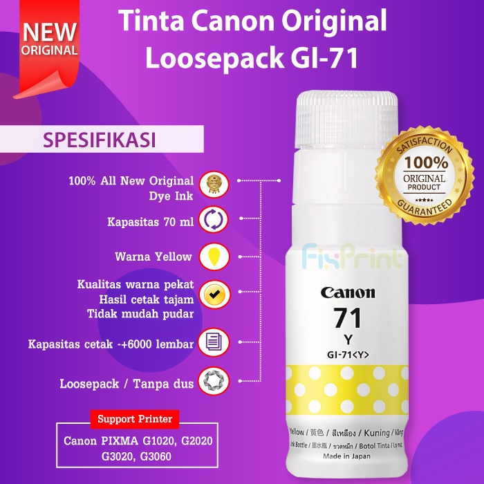 Tinta Loospack Canon GI-71 GI71 Refill Original Printer G1020 G2020 G3020 G3060 No Box Original