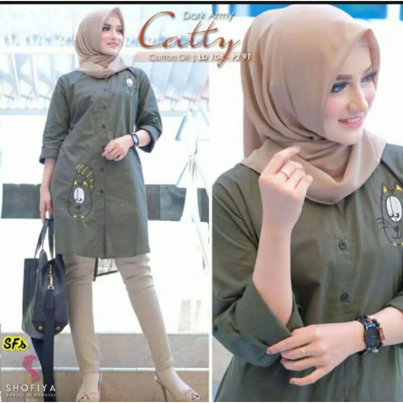 Kemeja wanita catty aksen bordir model terbaru shofiya baju polos model kantor masakini