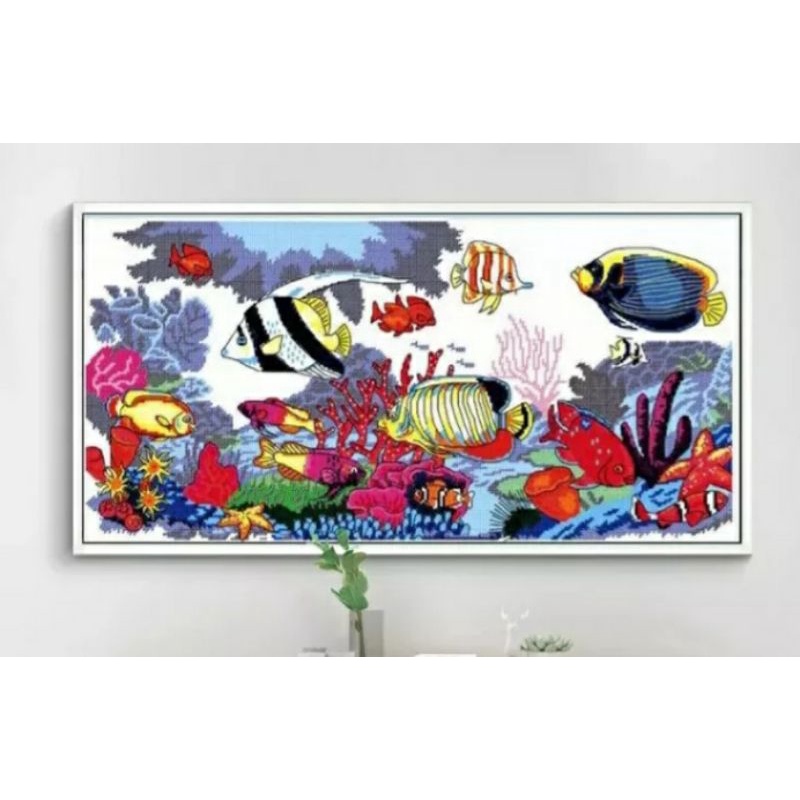 paket kristik 11ct pola kain ikan bawah laut