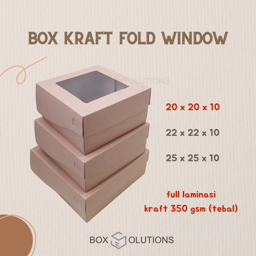 

[isi 10] dus / box kue kraft fold window 20x20x10 cm TEBAL / LAMINASI (ANTI AIR & MINYAK)