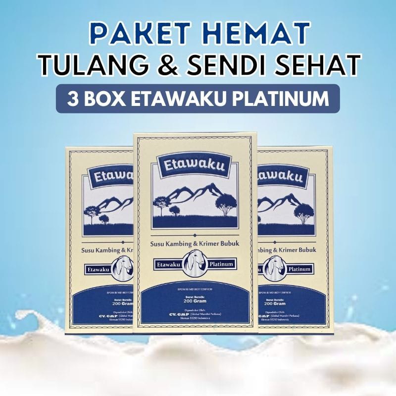 

Paket 3 Box Etawaku Platinum - Susu Kambing Etawa Provit Solusi Atasi Masalah Gangguan Pernapasan / Asma / Lutut Sakit Tulang