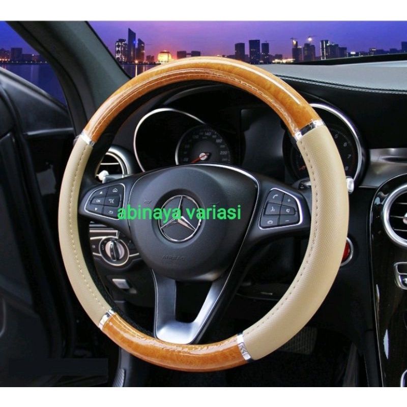 Sarung Stir Mobil VW TIGUAN Motif Cream Wood Premium