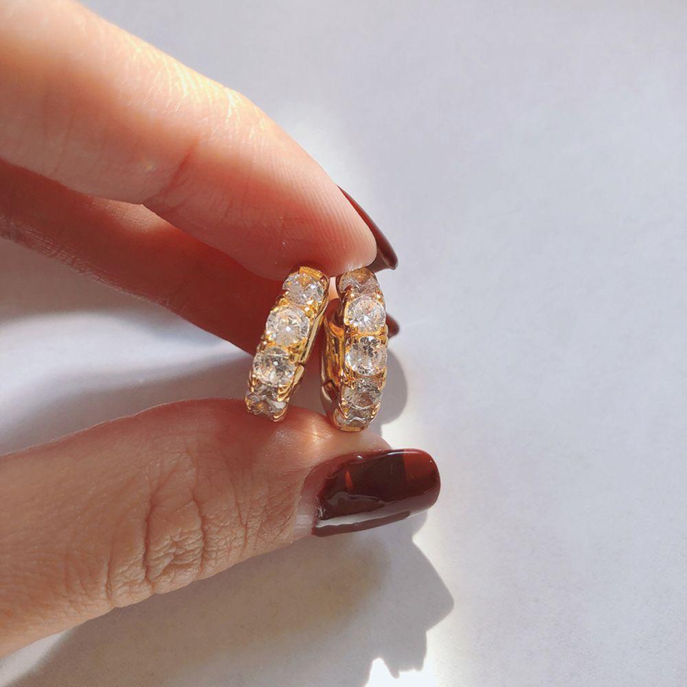 Anting Hoop Zircon Berlian Imitasi Warna Solid Gaya Korea Untuk Wanita