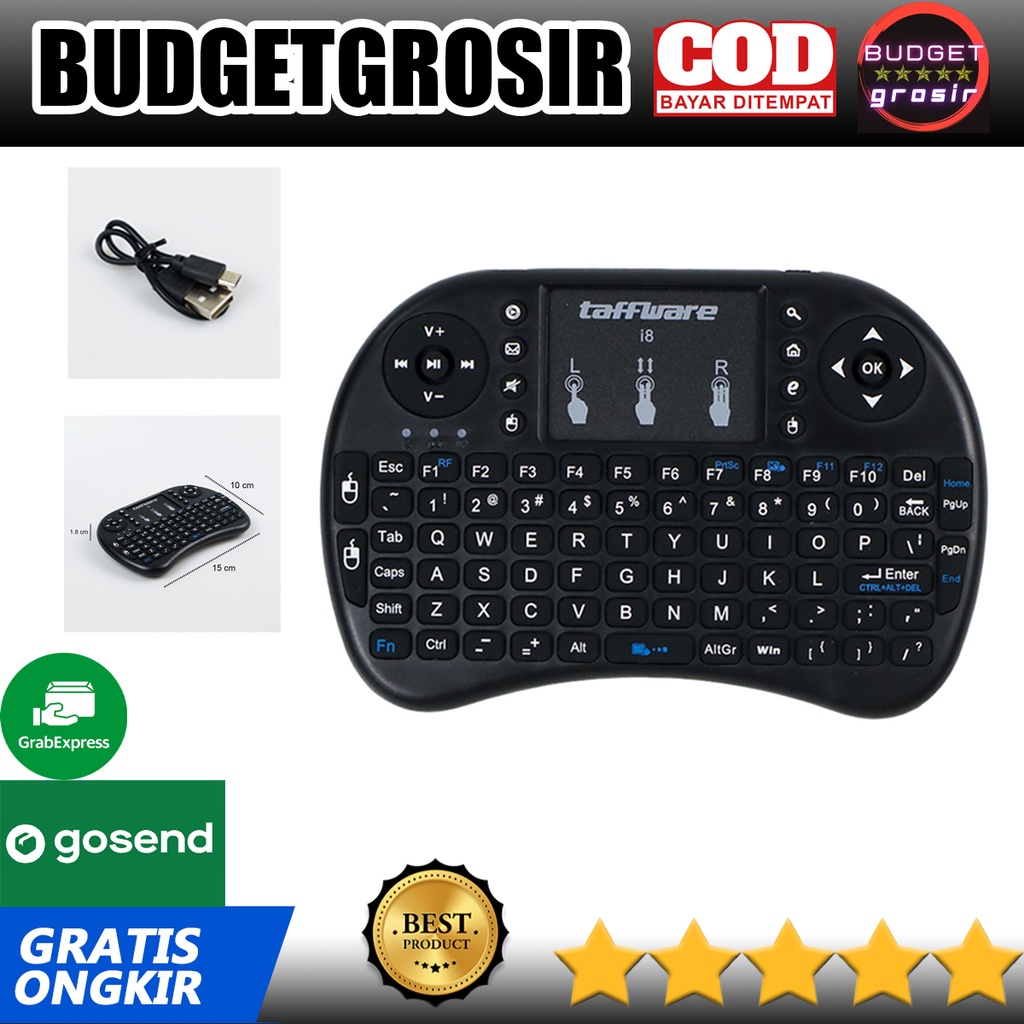 Mini Keyboard Wireless 2.4GHz dengan Touch Pad &amp; Fungsi Mouse - i8--Taffware