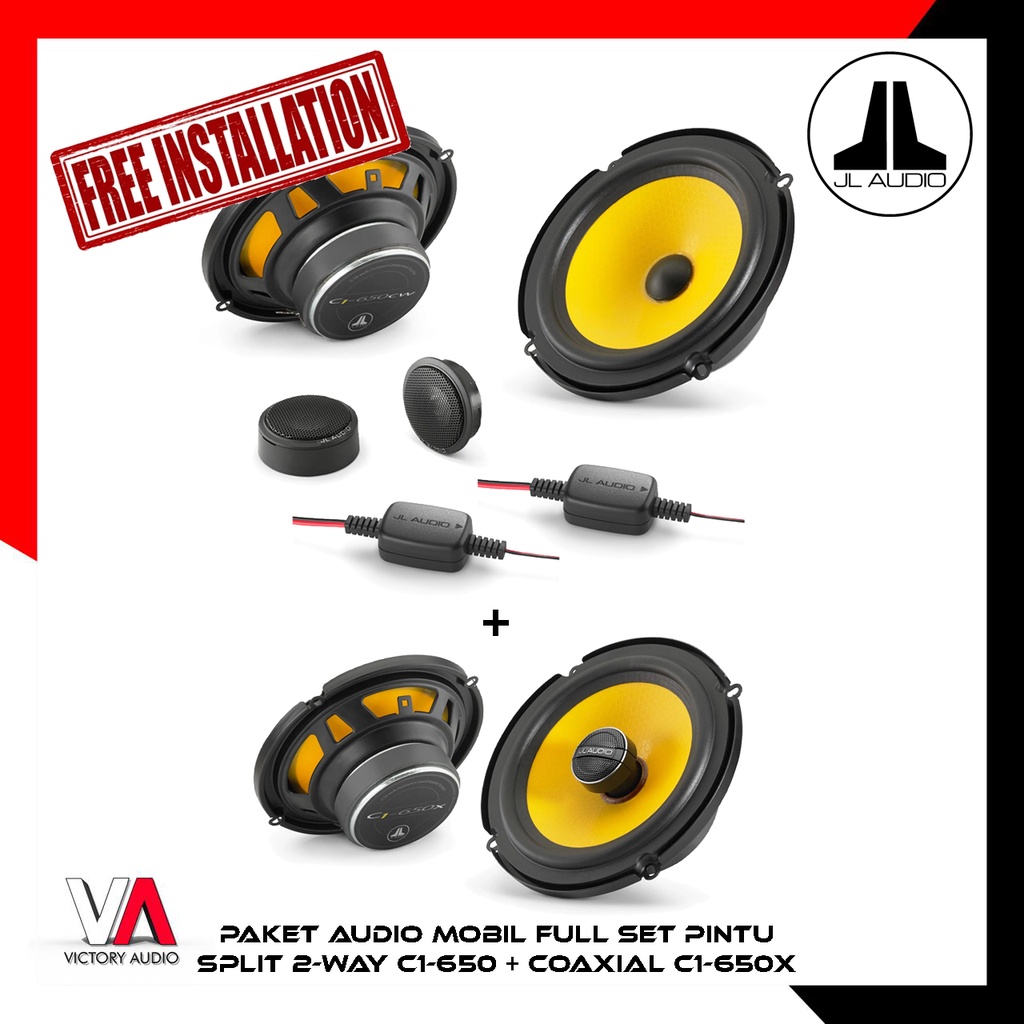 PROMO FREE INSTALASI - Paket Audio Mobil Full Set Speaker Pintu JL Audio Speaker Split-Way C1-650 + 