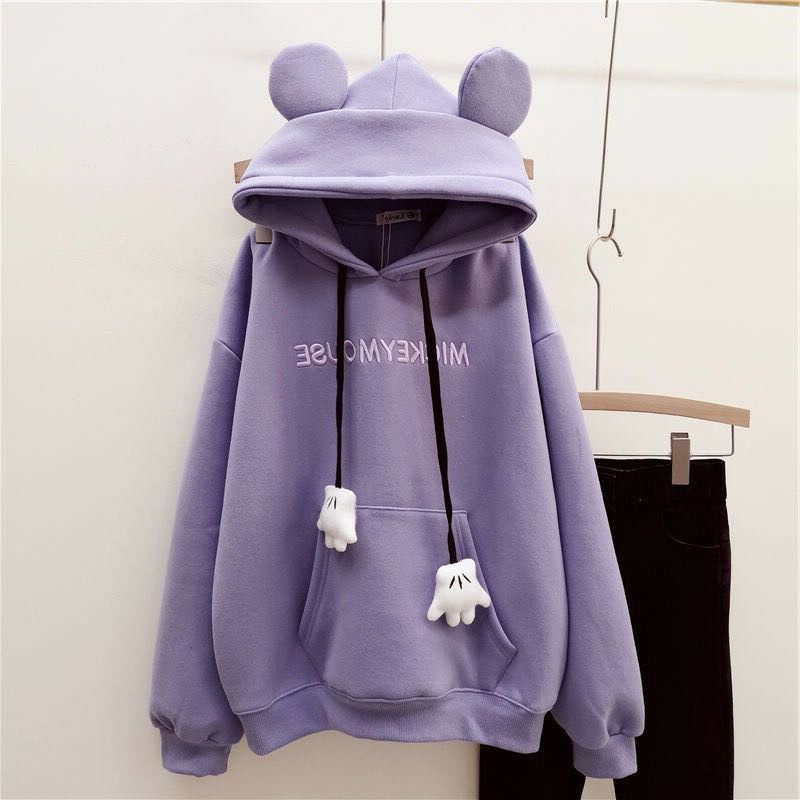 Hoodie Oversize Korea Mickey Mouse Topi Telinga Tikus Lucu Unisex Lilac Korean Style