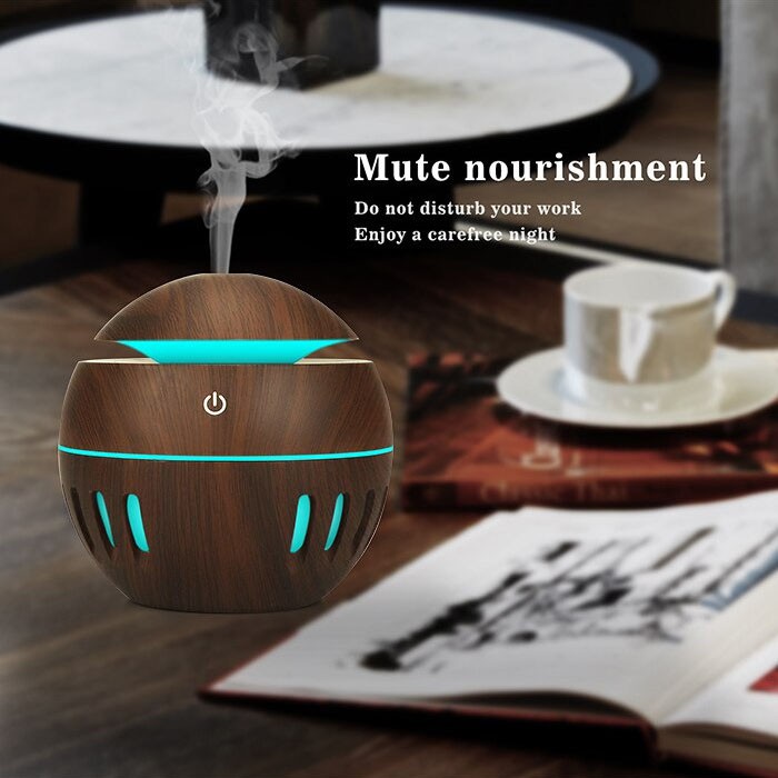 BAYAR DI TEMPAT Pelembab Udata Air Humidifier Aromatherapy Diffuser Wood Design 130ml - Dark Brown