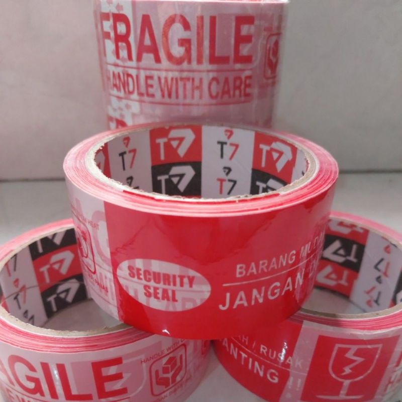 

LAKBAN FRAGILE 45MM 72 YARD MERAH PUTIH TAPE MURAH KUALITAS SUPER