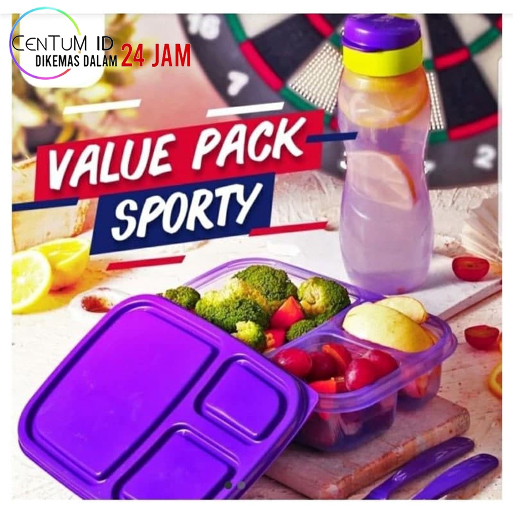 Lunch Box 3 Sekat Botol Minum Set Sporty Value Pack