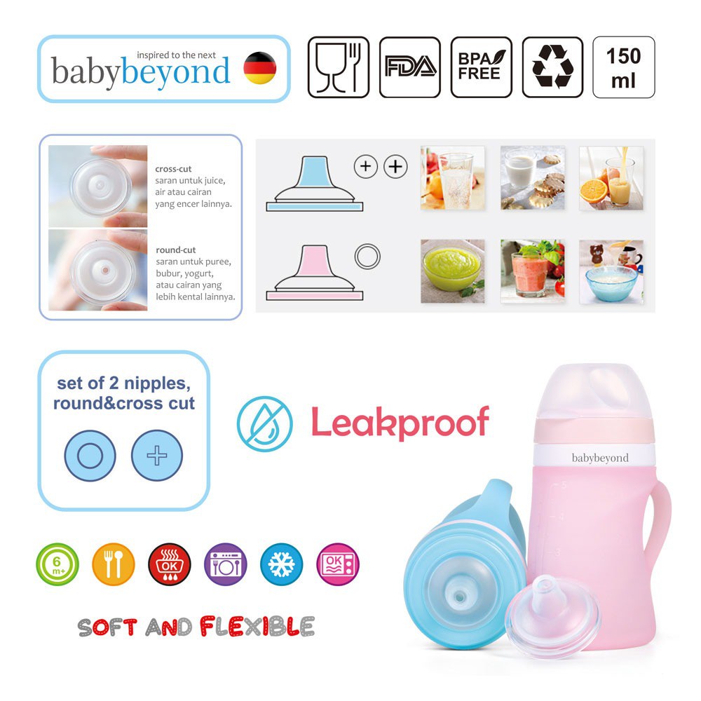 BABY BEYOND SILICONE JUICE &amp; FOOD FEEDER 150ML BLUE-PINK / BB1042 (PERLENGKAPAN MAKAN DAN MINUM)