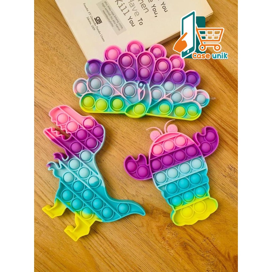 pop it fidget push bubble toys gelembung 3d rainbow pelangi karakter mainan anak CS3076