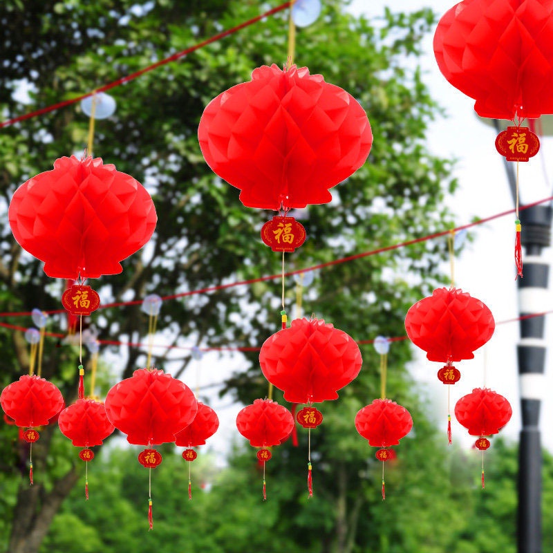 1 Pcs Lentera Kertas Merah Cina Dekorasi Tahun Baru 24 Cm Chinese Lantern