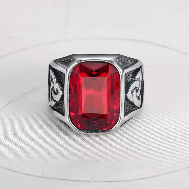 Cincin Pria Titanium 316L Stainless Steel Original Nordic Viking Odin Totem Premium Batu Red Ruby