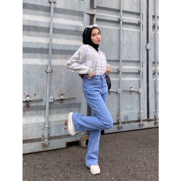 Highwaist Kulot Jeans Wanita Loose