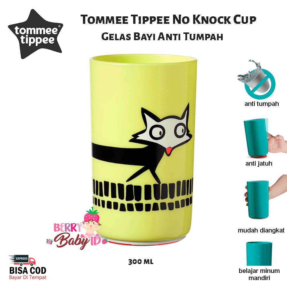 Tommee Tippee No Knock Cup Gelas Cangkir Minum Bayi Anti Tumpah Anti Jatuh 300ml 18m+ Berry Mart