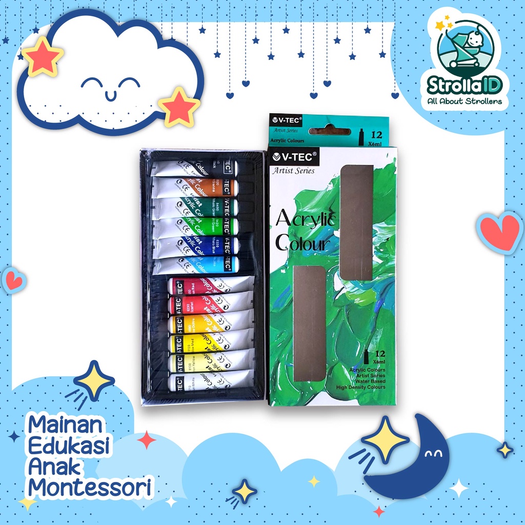 STROLLA.ID Sensory Play Montessori Cat Acrylic 6 ml 12 Colour Merk v Tech Artist Series Water / Main