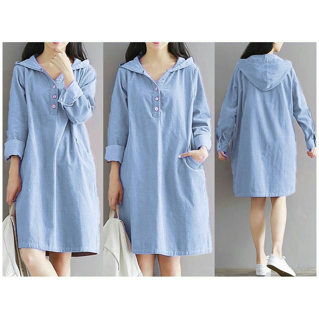 Dress Wanita Denim Mosele Biru Muda