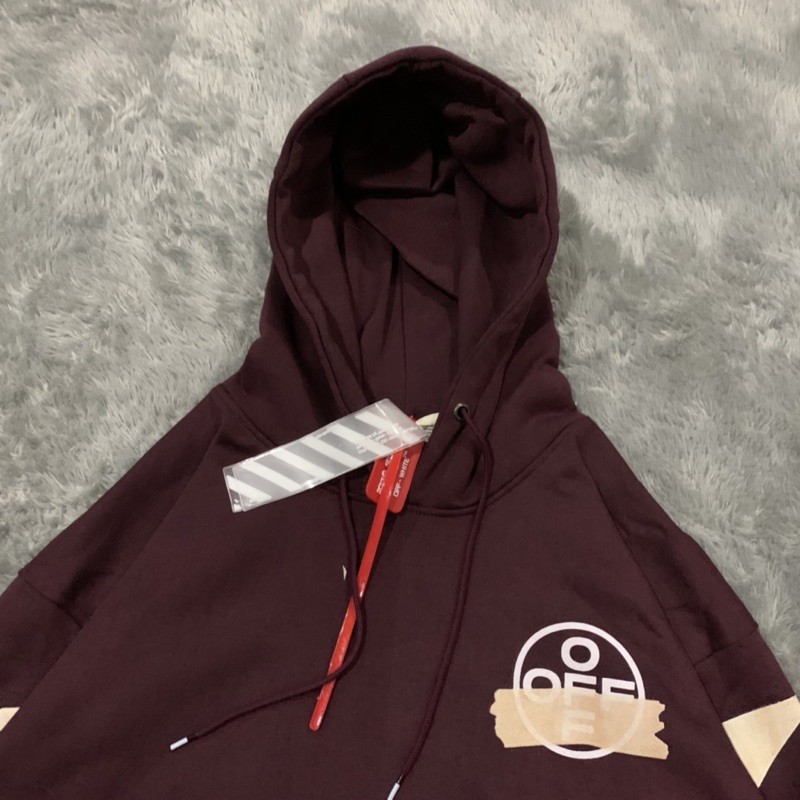 Sweater Hoodie Off White Tape Maroon Fulltag &amp; Lebel