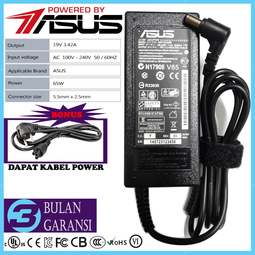 Adaptor Charger Laptop Asus Original 19V 3.42A 65W A42 A42F A43 A43E A43S A43U A44 A44H 45 X45A X45C X45U X45VD K43U K43S K43SC K43SJ K43JC K43JM