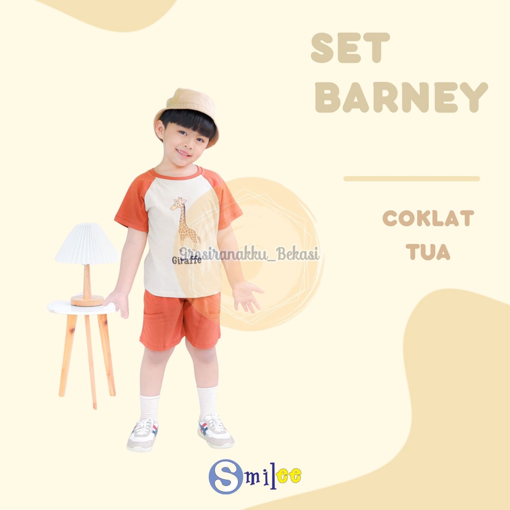 Setelan Anak Unisex  Barney  Smilee Warna  Coklat Tua Size 1-5 Thn