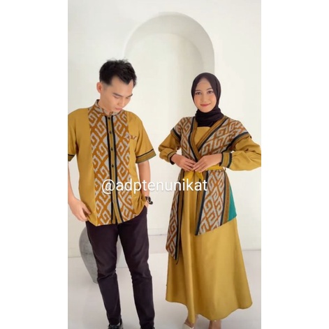 baju gamis set couple kemeja tenun mix satin tenun endek premium