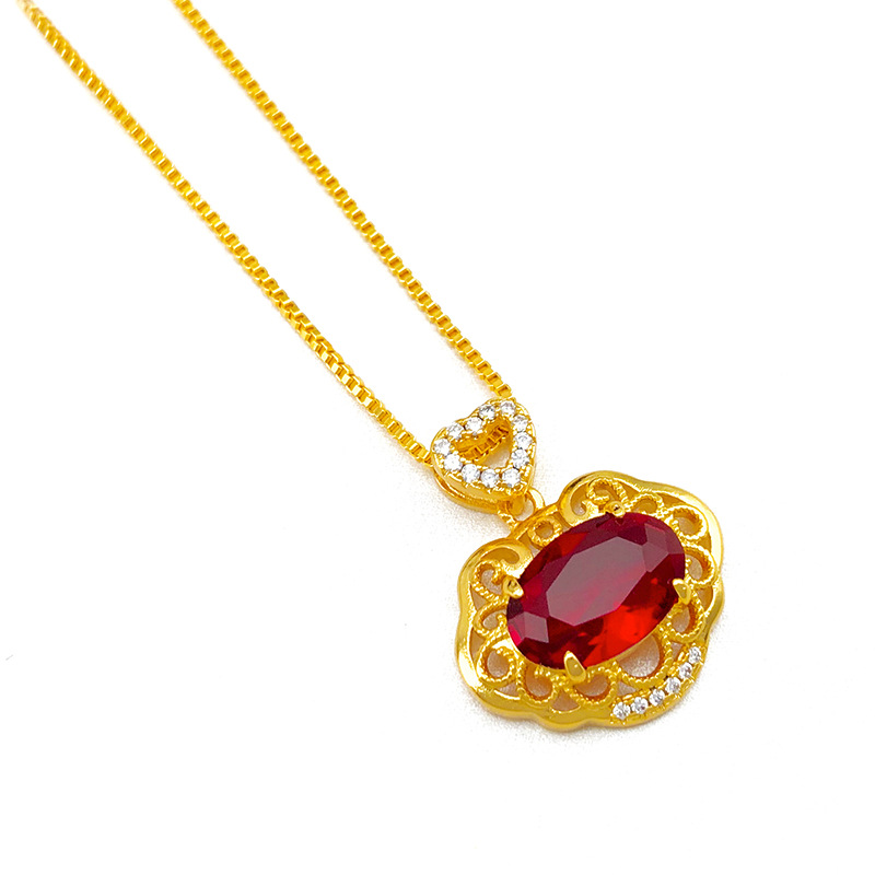 Kalung Liontin Giok Berlian Imitasi Zircon 18K Gaya Etnik Untuk Wanita