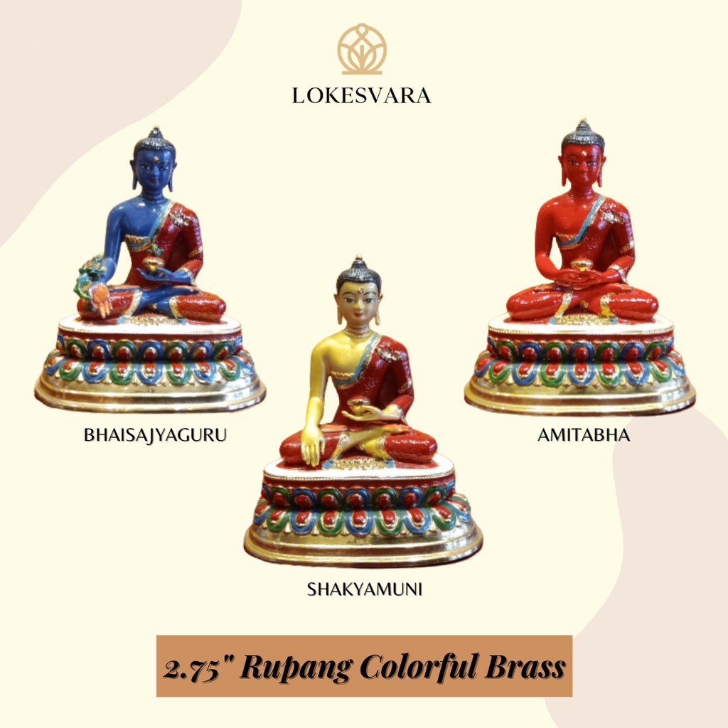 Patung Rupang Arca 2.75&quot; Bhaisajyaguru Shakyamuni Amitabha Colorful Kuningan Brass