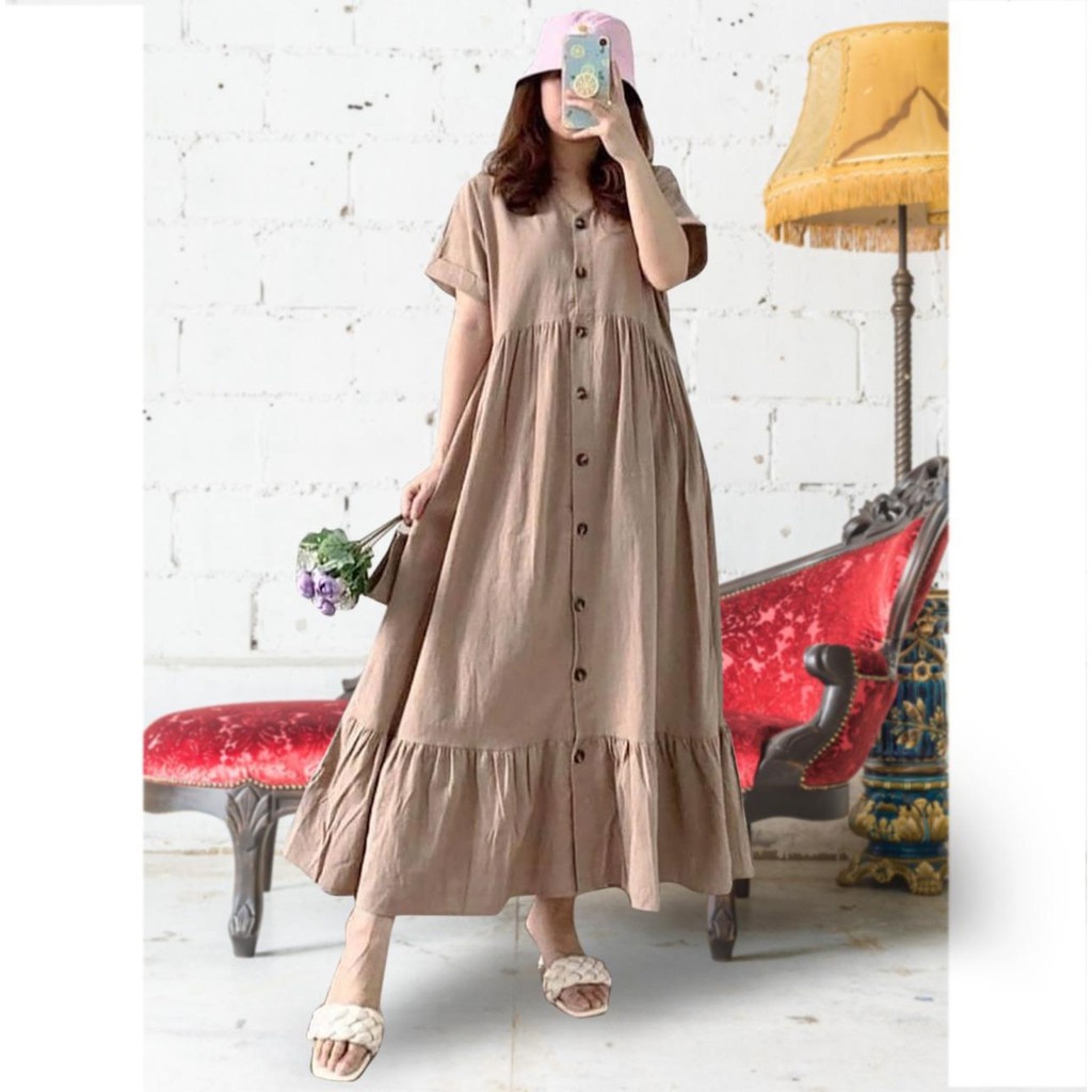 HOPYLOVY - Maxi Dress Wanita Lengan Pendek Bahan Rayon Premium Maudi