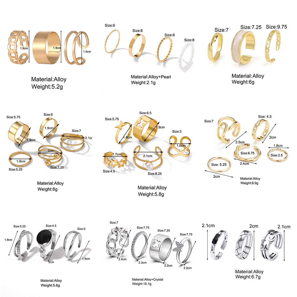 IFYOU Set Perhiasan Cincin Bentuk Kupu-Kupu Geometris Aksen Mutiara Model Hollow Warna Emas Perak Untuk Wanita