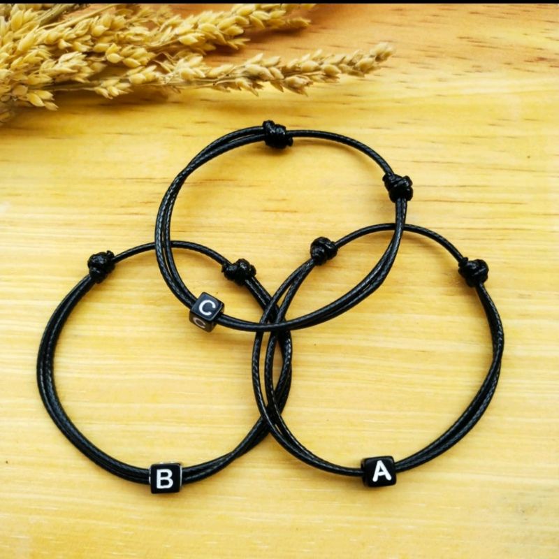 GELANG INISIAL DADU DOUBLE SLIDE  ( tali anti air) / GELANG NAMA HURUF INITIAL CUSTOM /