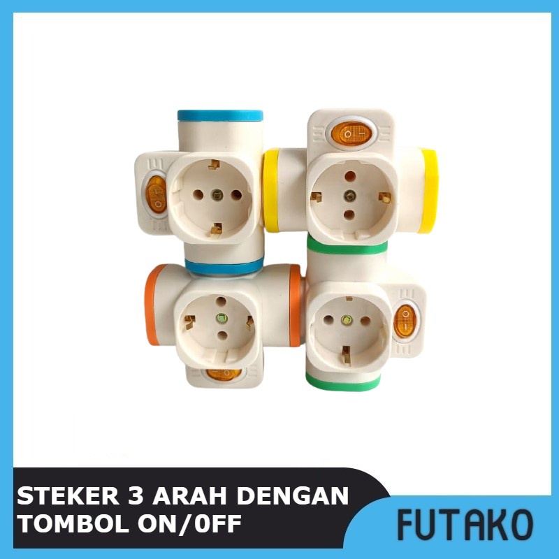 FUTAKO STEKER T-Arde 3 arah + SAKLAR NEON / Colokan Cabang Multi CAHAYA SC-383