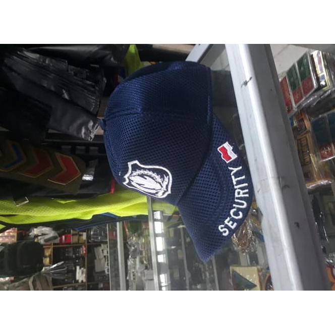 topi security biru