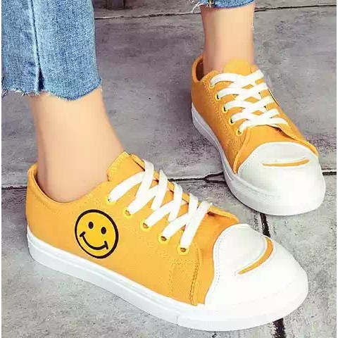 DINDA SEPATU SNEAKERS KANVAS SMILE TRENDY MURAH - HIJAU HITAM KUNING DAN PUTIH