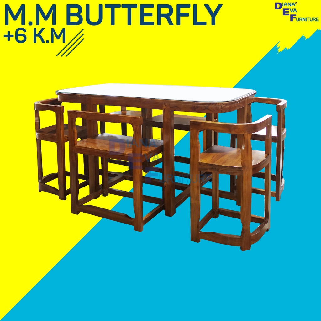 Meja Makan Butterfly Blok + 6 Kursi Makan