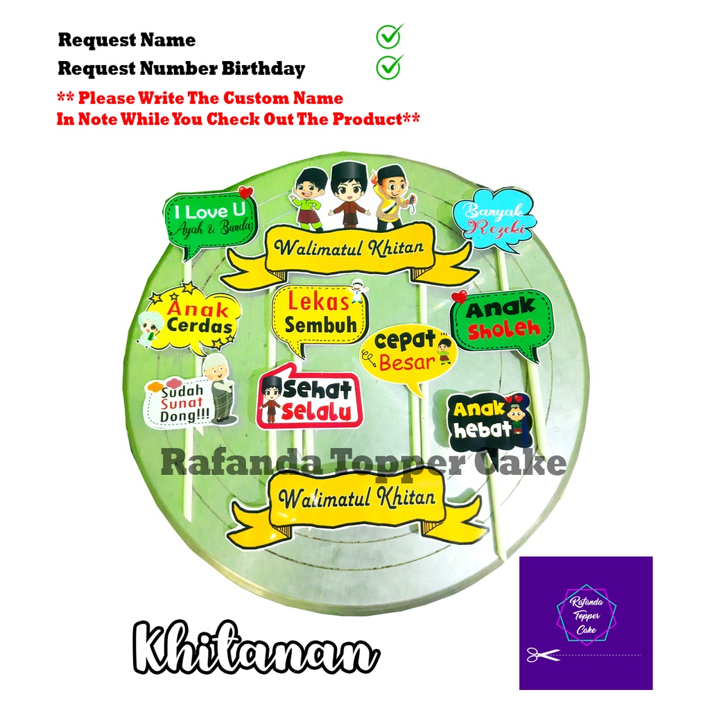 Topper kue ulang tahun toper ultah Khitanan custom nama