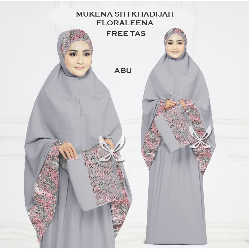 MUKENA SITI KHADIJAH FLORALEENA ABU FREE TAS | FREE MASKER WAJAH ORGANIK