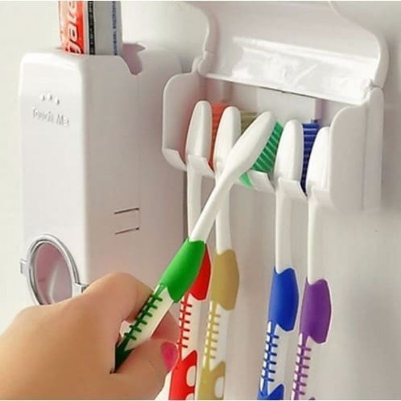 DISPENSER ODOL Tempat Sikat Gigi Set Rak Kamar Mandi Toothpaste Penjepit Brush NO BOX