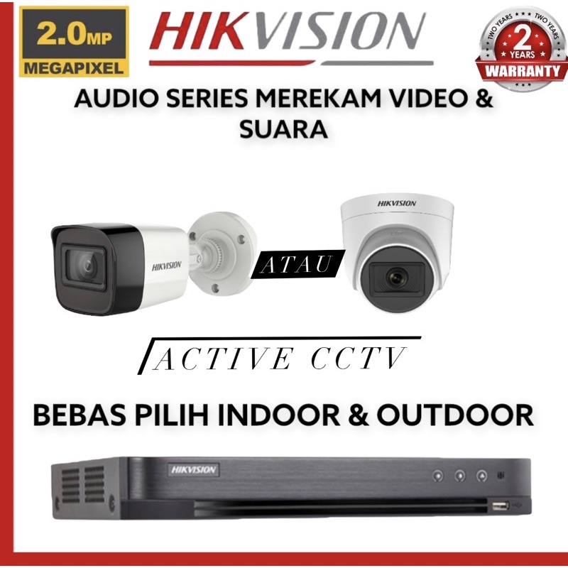 paket camera cctv 1 kamera hikvision 2mp audio built in mic 1080p 4 channel ch bisa rekam suara 4ch