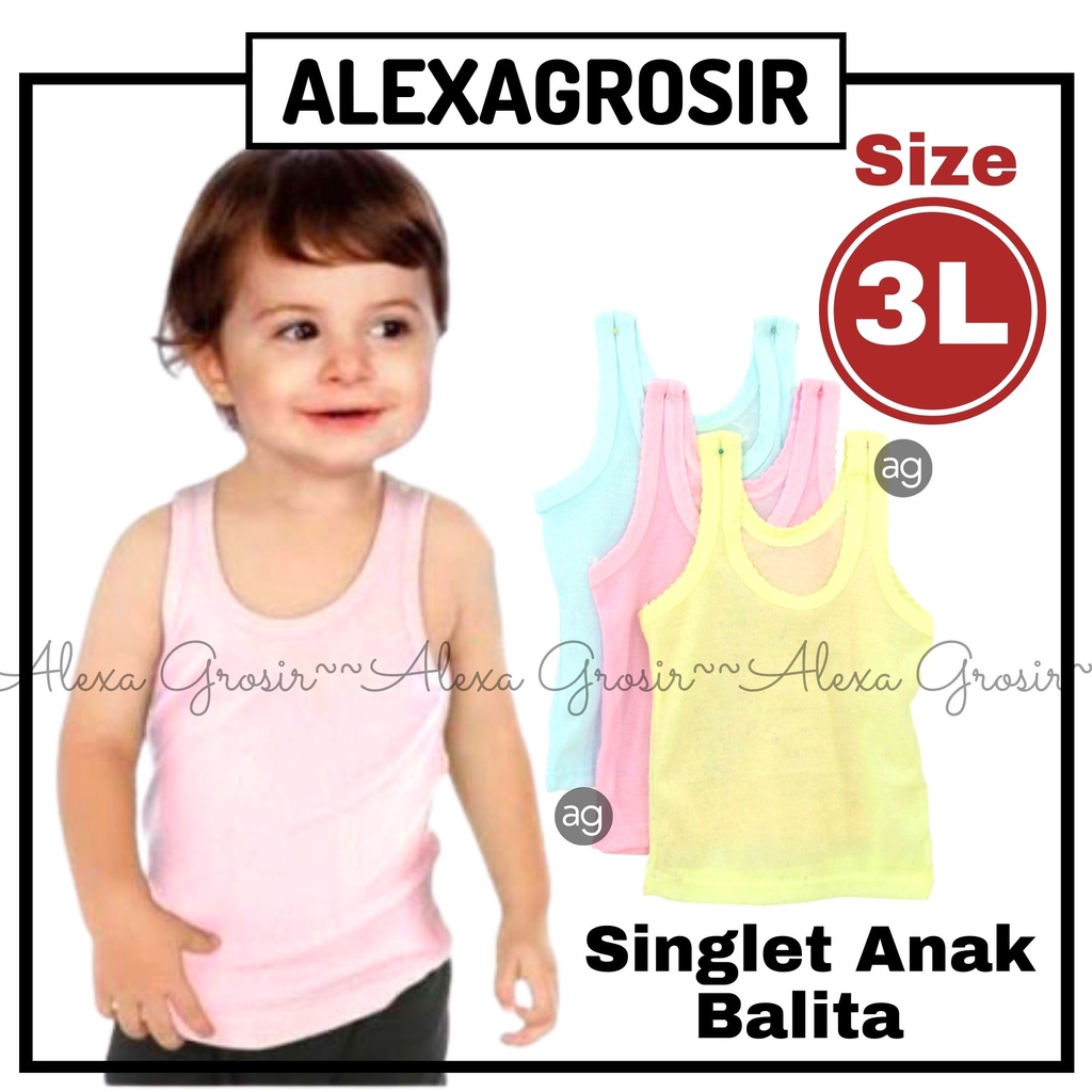 Singlet Anak Balita Size S M L XL 3L 4L/ Kaos Dalam Anak Balita Murah / kaos dalam anak warna kiki.