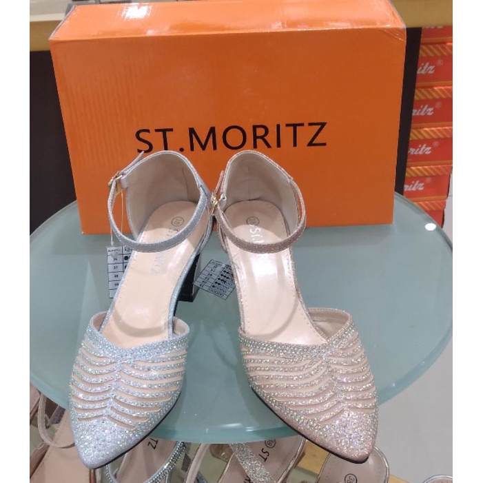 Sepatu Sandal Wanita Slop Blink" Mewah Edisi Pesta hak kotak 5cm Comfort St.Moritz
