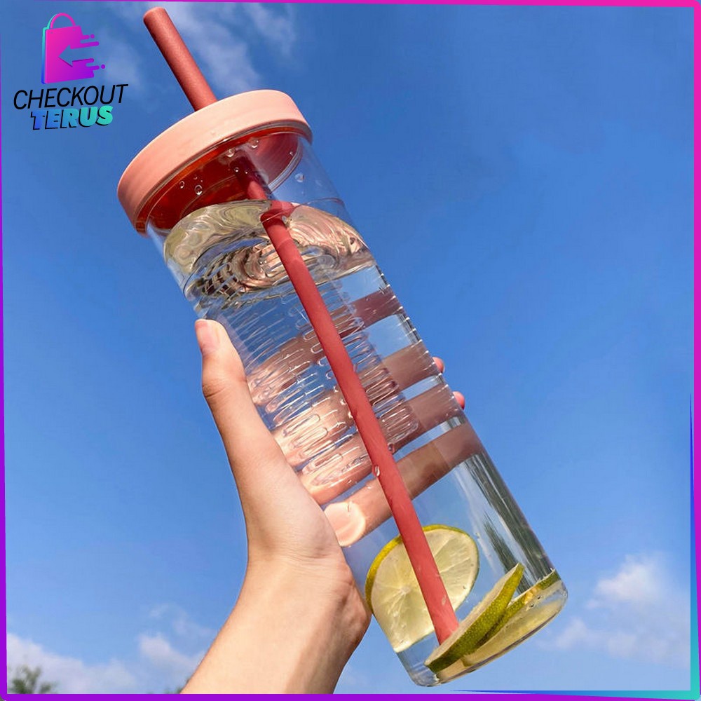 CT C476 Botol Minum Transparan 700ML Dengan Sedotan Tempat Jus Tumbler Travel Korean Portable Style BPA FREE